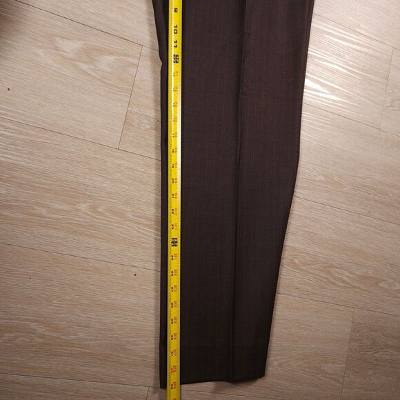 Isaia Napoli Wool Pants Mens 54 (38x33) Brown Pin Striped Pleated Trousers - Picture 11 of 14